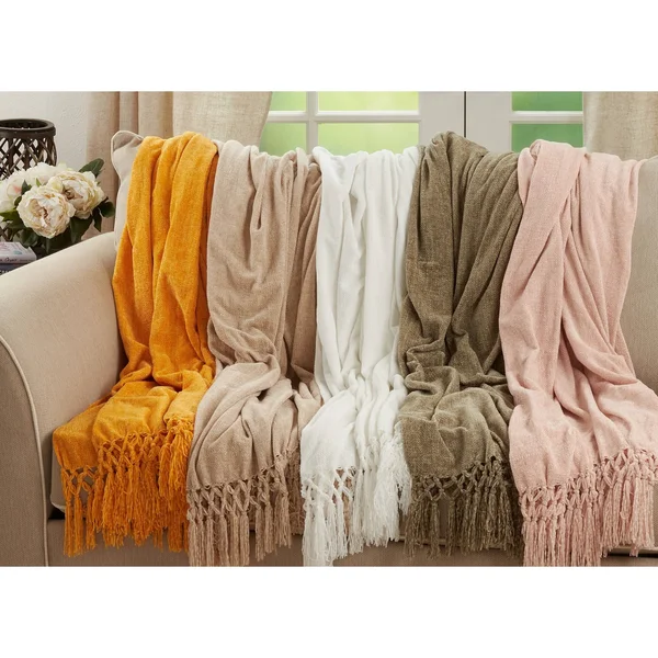 Saro TH405.BH5060B 50 x 60 in. Knotted Chenille Oblong Throw Blanket Blush