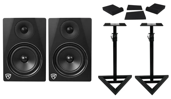2) Rockville DPM6B Dual Powered 6.5x22 420 Watt Active Studio Monitors+Stands+Pads