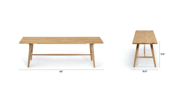 55x22 Oak Bench - Solid Wood, Article Sede Modern Furniture