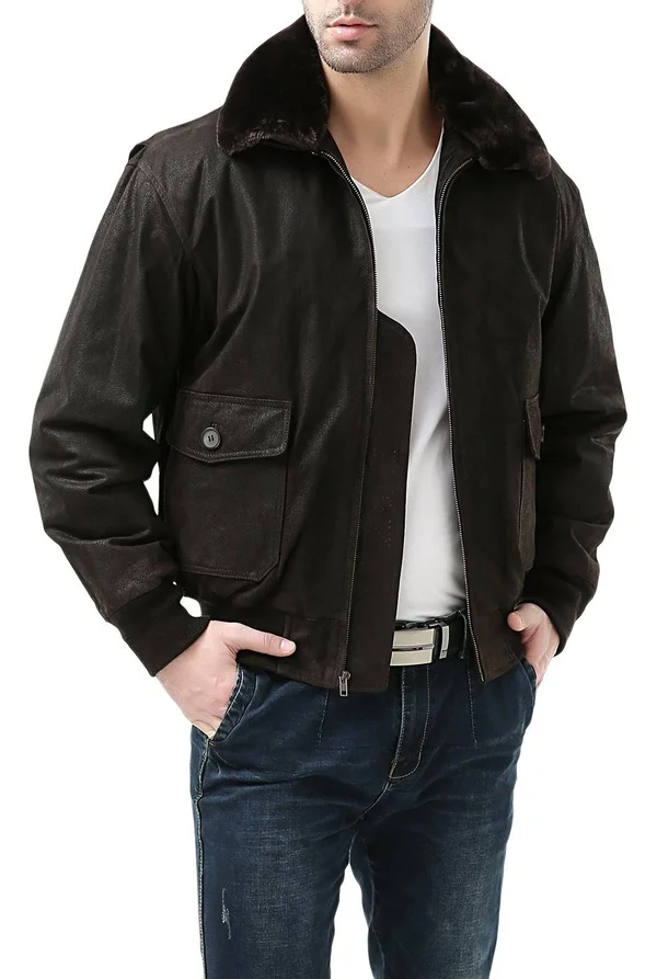 Landing Leathers Men's Navy g-1 Leather Flight Bomber Jacket Xs - Brown