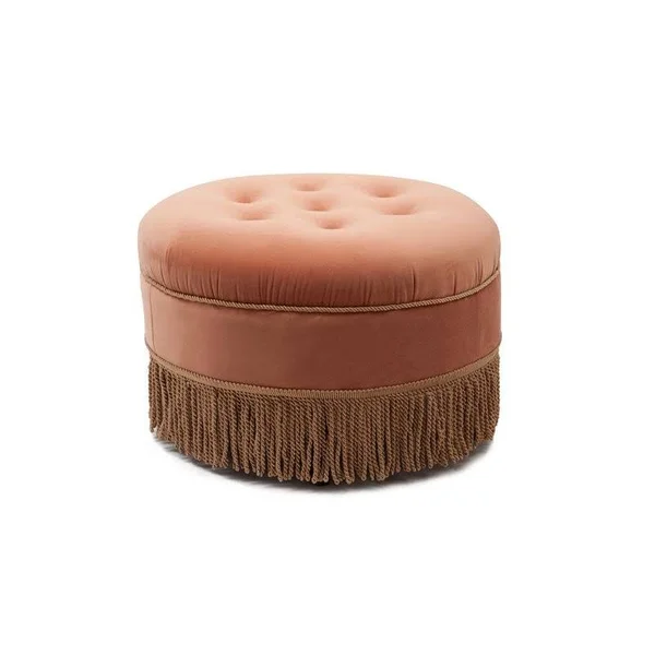 Brika Home Tufted Decorative Round Ottoman in Orange - BR-1871579