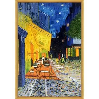Cafe Terrace at Night Hand& by Vincent Van Gogh - Picture Frame Painting on Canvas Vault W Artwork Size: 38.5x22 H x 26.5x22 W x