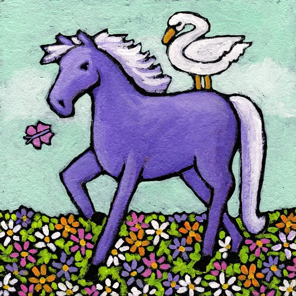 Swan Riding A Horse Painting Print on Wrapped Canvas, Size: 40 x 40