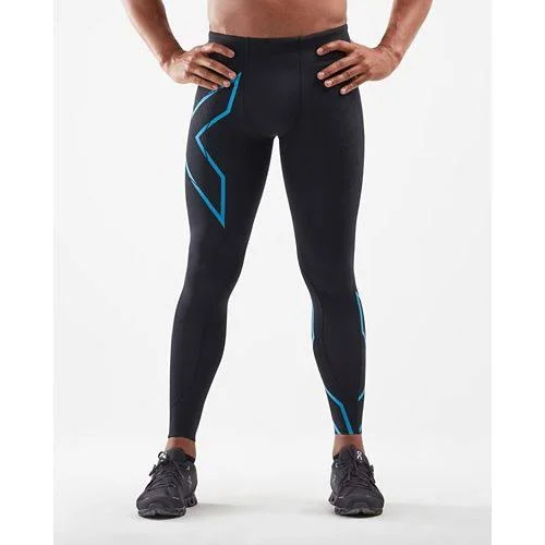 2XU Men's Light Speed Compression Tights Black/Ultra Aqua Reflective