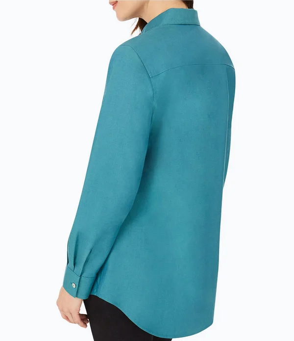 Foxcroft Cici Solid Non-Iron Pinpoint Oxford Long Sleeve Point Collar Button Front Tunic - Womens, 4, Blue Bliss