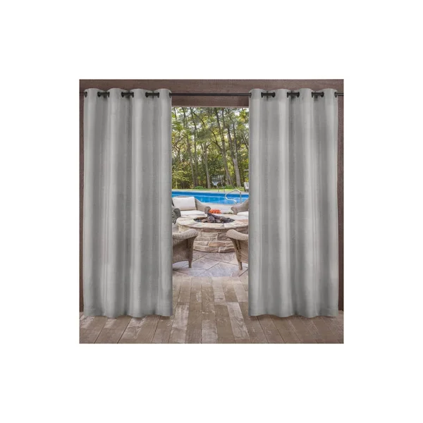 Exclusive Home Biscayne Indoor/Outdoor Two Tone Textured Grommet Top Curtain Panel Pair, Silver, 54X96
