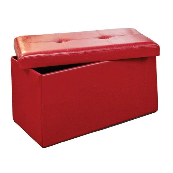 Simplify Casual Red Faux Leather Storage Ottoman - F-0630-RED