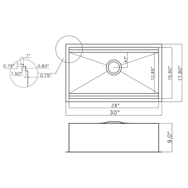 AKDY 30 inchx18 inchx9 inch Undermount Handmade Stainless Steel Kitchen Sink