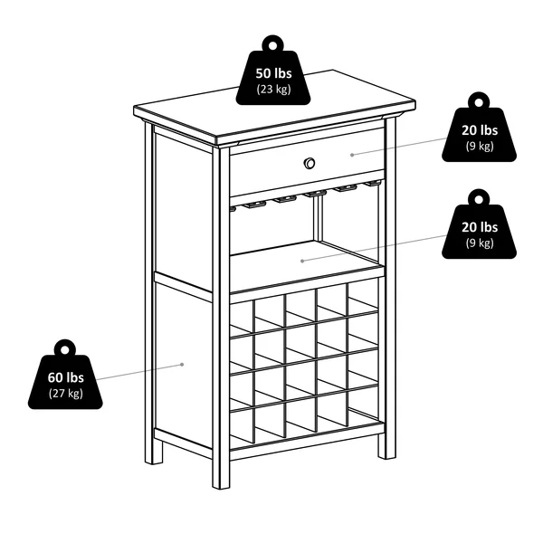 Winsome Vicenza 20-Bottle Wine Table with Glass Storage, Walnut