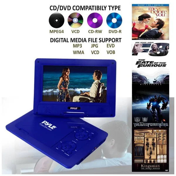 Pyle 9x22 Portable CD/DVD Player - Built-In battery, Usb/sd Card Memory Readers (Blue), 10.0 x 7.3 x 8.3