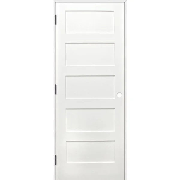 Pacific Entries 30 in. x 80 in. Shaker Unfinished 5-Panel Solid Core Primed Pine Wood Reversible Single Prehung Interior DOOR, W