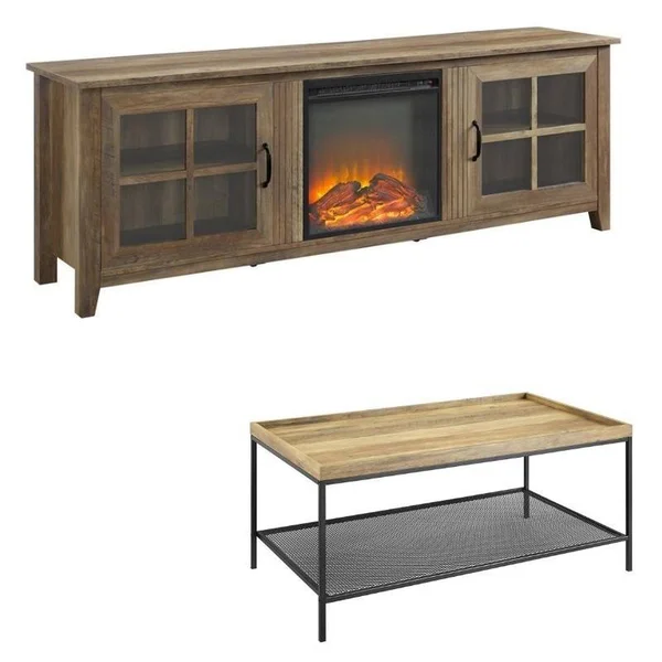 Home Square 2 Piece Living Room Set with 70x22 Fireplace TV Stand and Coffee Table