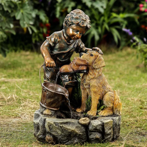 Jeco Boy Plays with Dog Water Fountain