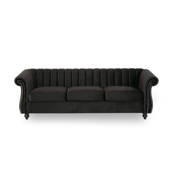 Christopher Knight Home Olga Velvet 3 Seater Sofa - Black, Dark Brown