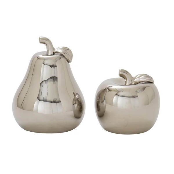 Studio 350 Copper Grove Kitty Silvertone Ceramic Pear and Apple (Set of 2)