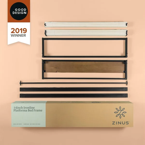Priage by Zinus Good Design Winner 14 inch Brown Metal and Wood Platforma Bed (Queen)