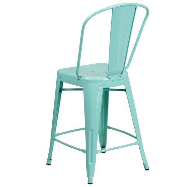 4 Pack 24x22 High Metal Indoor-Outdoor Counter Height Stool with Back - Silver
