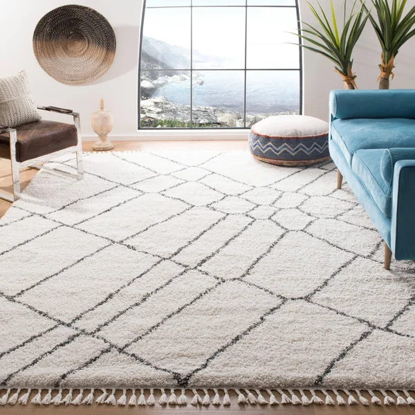 Safavieh Moroccan Fringe Shag Ivory/Gray 8 ft. x 10 ft. Geometric Abstract Area Rug