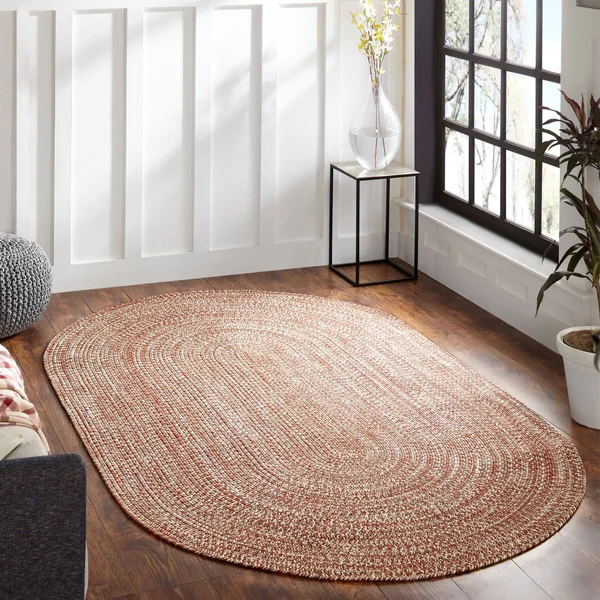 Miranda Haus Jauslin Braided Reversible Indoor/Outdoor Area Rug - 2& x 8& Oval Runner - Lagoon Breeze/White