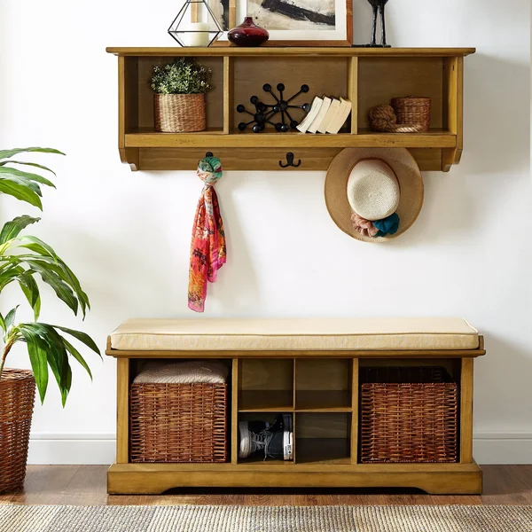 Brennan Entryway Bench and Shelf Set Natural - Crosley