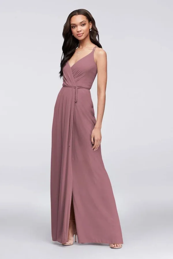 David&s Bridal Double-Strap Long Georgette Bridesmaid Wrap Bridesmaid Dress - Quartz (White) - 12