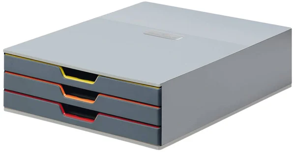 Durable Desktop Drawer Organizer (VARICOLOR 3 Compartments with Removable Labels) 11x22 W x 14x22 D x 3.75x22 H, Gray & Mult