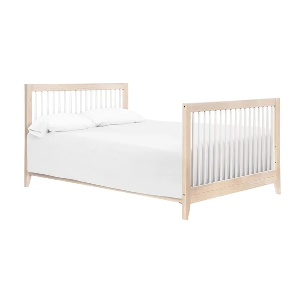Babyletto Sprout 4-in-1 Convertible Crib with Toddler Bed Conversion Kit - Washed Natural, White