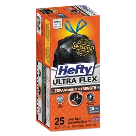 Hefty Ultra Flex Waste Bags, 30 gal, 1.05 mil, 6 inch x 2.1 inch, Black, 150/Carton - Rfpe80627, Size: One Size