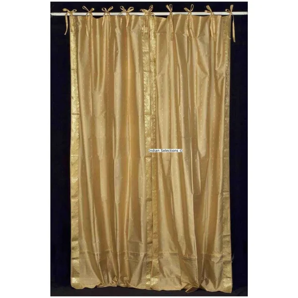 Golden Tie Top Sheer Sari Curtain, Drape, Panel - Pair