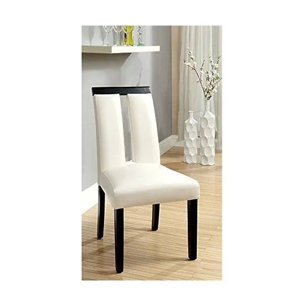 Furniture of America Brighton Leatherette Dining Side Chair, White, Set of 2