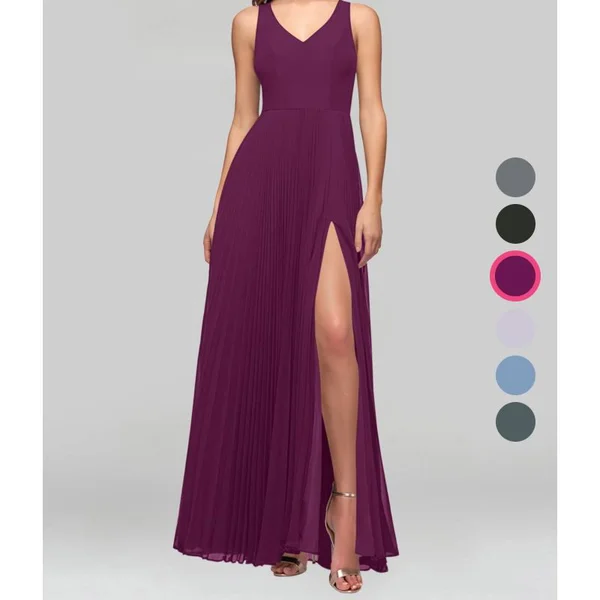 Azazie A-Line/Princess V-Neck Floor-Length Chiffon Bridesmaid Dresses - Raspberry