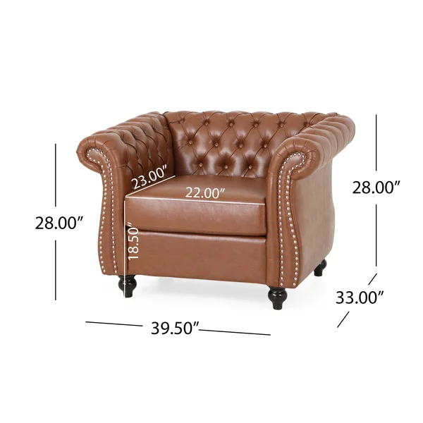 Christopher Knight Home Lucine Traditional Chesterfield Club Chair - Cognac Brown, Dark Brown