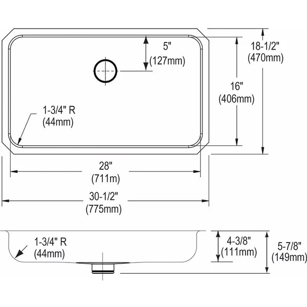 Elkay Lustertone ELUHAD281655 Single Bowl Undermount Stainless Steel ADA Sink