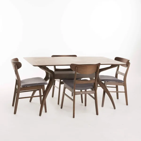 Kloss Curved Leg Rectangular 5-Piece Dining Set - Dark Grey/ Natural Walnut Finish, Gray