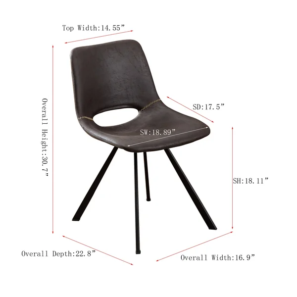 Vanity Art Mid-Century Modern Open Back Synthetic Leather Upholstered Dining Chairs Set of 2 Pcs Counter Bar Chairs Uc-14brn, Br