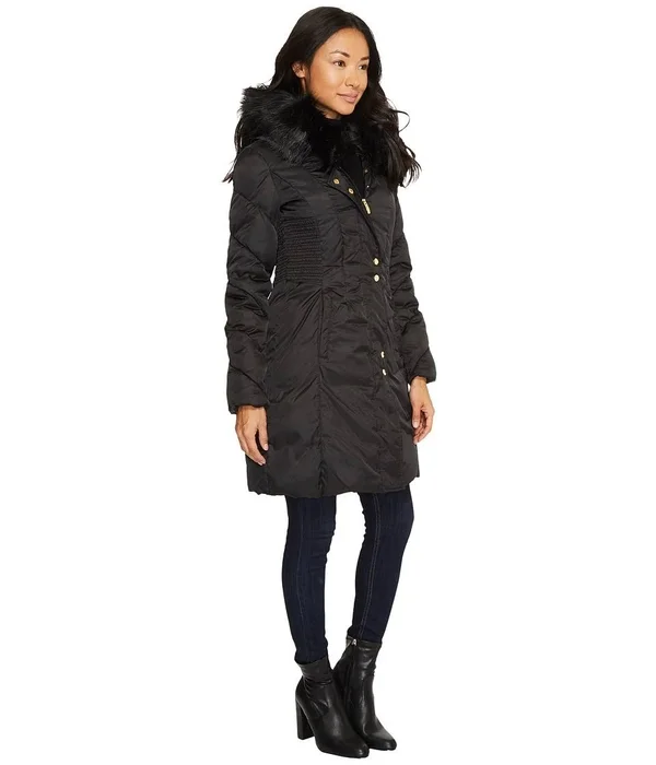 Via Spiga Womens Winter Faux Fur Parka Coat, Black
