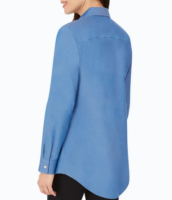 Foxcroft Cici Solid Non-Iron Pinpoint Oxford Long Sleeve Point Collar Button Front Tunic - Womens, 4, Blue Bliss