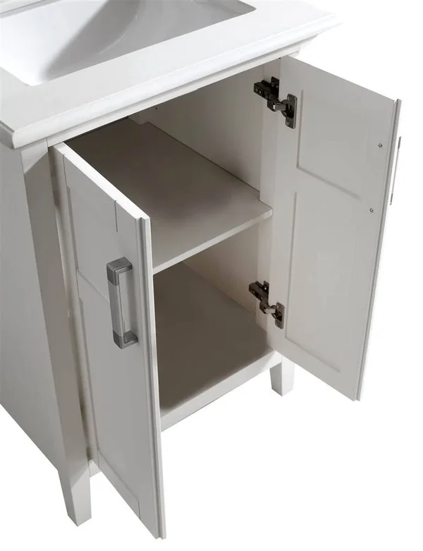 Simpli Home Winston 24 inch Bath Vanity in Soft White with White Quartz Marble Top