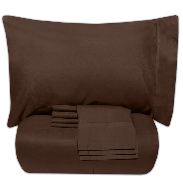 Sweet Home Collection 7 Piece Bed-in-a-Bag Down Alternative Comforter & Sheet Set - Chocolate - Full