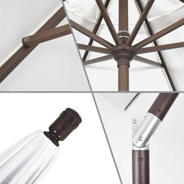 California Umbrella 9& Sunset Series Patio Umbrella with Champange Aluminum Pole Aluminum Ribs Auto Tilt Crank Lift with Sunbrel