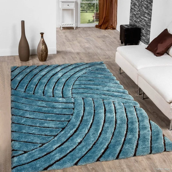Allstar Sky Blue Modern 3D Formal Thick Striped Rug - 5& x 7&