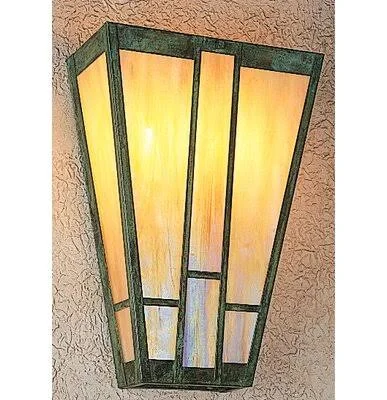 Asheville 2-Light Wall Sconce Arroyo Craftsman Size: 22.75x22 H x 16x22 W x 8x22 D - Color: Antique Brass, Shade Color: Amber Mic