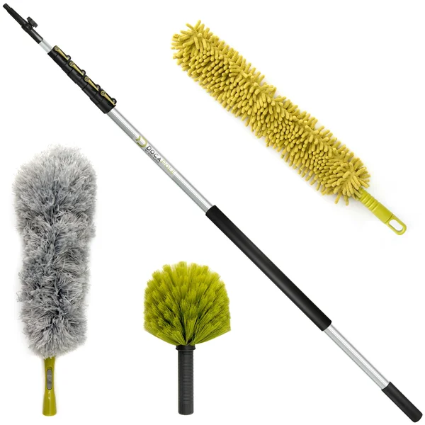 DocaPole Microfiber Feather High Reach Dusting Kit - Includes 7 ft. to 30 ft. Extension Pole Cobweb Duster and Ceiling Fan Duste