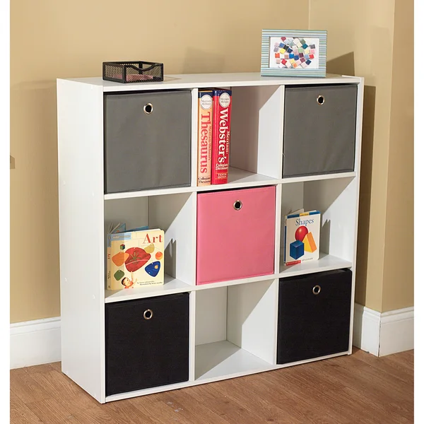 Target Marketing Systems Utility Collection Contemporary Bin Bookcase with Five Storage Bins and Four Cubbies, Designed for