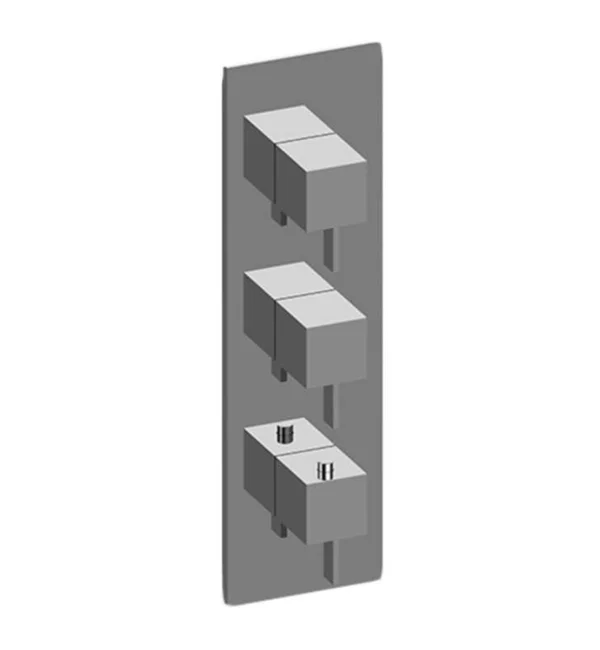 Graff M-Series 4x22 Three Hole Vertical Thermostatic Valve Square Trim Plate with Qubic Tre Handle in Polished Nickel - SKU: G-80