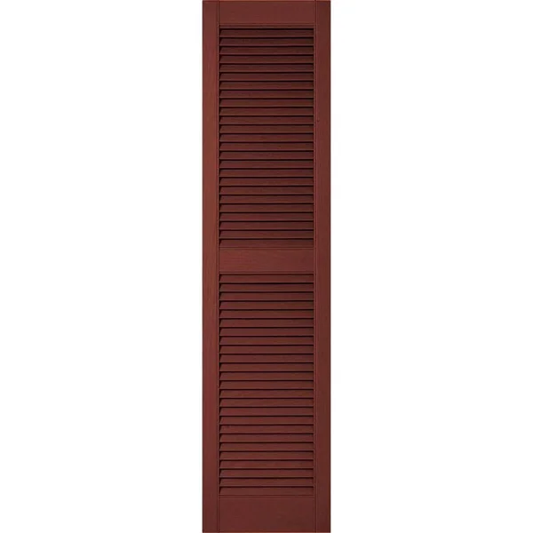 14 1/2x22W x 48x22H Lifetime Vinyl, Custom Straight Top Center Mullion, Open Louver Shutters, w/Shutter-Loks (Per Pair), Burgund