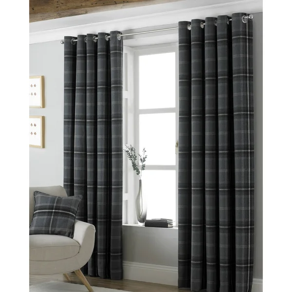 Riva Home Aviemore Checked Pattern Ringtop Curtains/Drapes - 46 x 54in (117 x 137cm), Gray