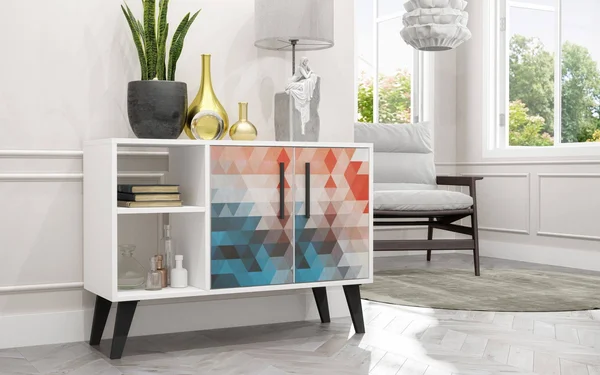 Manhattan Comfort Amsterdam 35.43x22 Sideboard in Multi Color Red and Blue