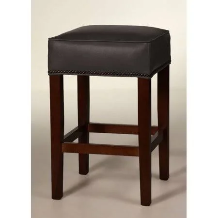 SloaneWhitney Sterling 26x22 Bar Stool - Base Finish: Brown Cherry - Upholstery: Steel Gray, Nailhead Finish: Silver Black