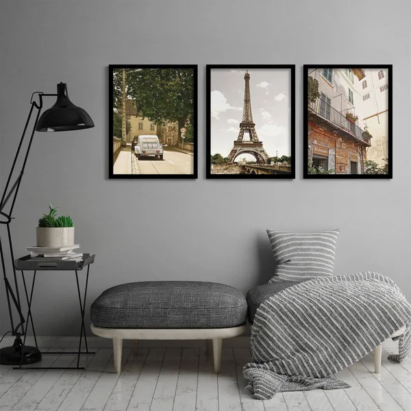 Americanflat Triptych Wall Art Day in Paris by Hope Bainbridge - Set of 3 Black Framed Prints, Size: 18 x 24, Pink